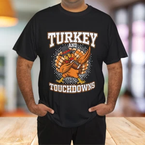 Thanksgiving Turkey And Touchdowns Football Men Kids Women T-Shirt - Picture 1 of 6