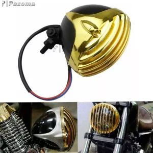 Motorcycle Vintage Brass Headlight w/ Billet Grilled Bezel Cover For Harley Dyna - Picture 1 of 12