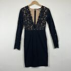 Lulus Swoon-Er Or Later Black Lace Long Sleeve Plunge Mini Dress Womens Small