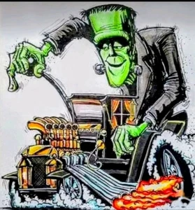 FRANKENSTEIN HOT ROD RAT FINK BIKER MOTORCYCLES TOOLS GUNS STICKER - Picture 1 of 1
