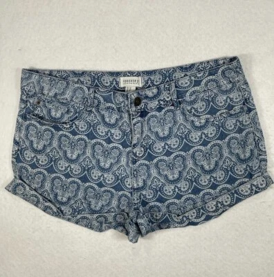 Forever 21 Premium Denim Women's Chino Blue Geo Shorts Size 30 - Image 1 of 4