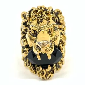 Gucci Lion Head Gold Tone Ring with Black Crystal Size 10 US 5.25 Used - Picture 1 of 7