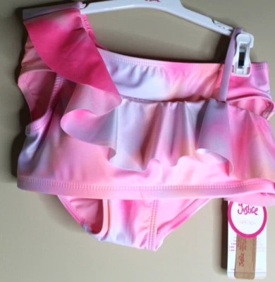 Traje de baño bikini Justice Girls 2 piezas con volantes al hombro tie dye rosa mediano (10) Foto 1 de 4