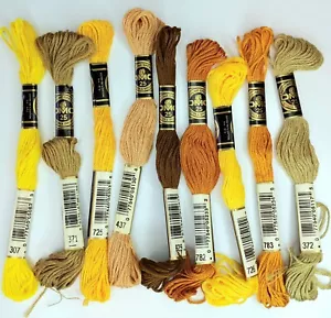 Lot 9 Skeins DMC Embroidery Floss MUSTARD TOPAZ OLIVE Needlepoint Cross Stitch - Picture 1 of 3