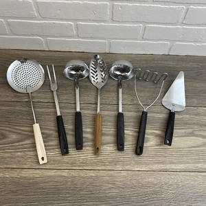 7 Vintage EKCO USA Kitchen Utensil Set Masher, Spoon, Ladles & Meat Fork Retro - Picture 1 of 6