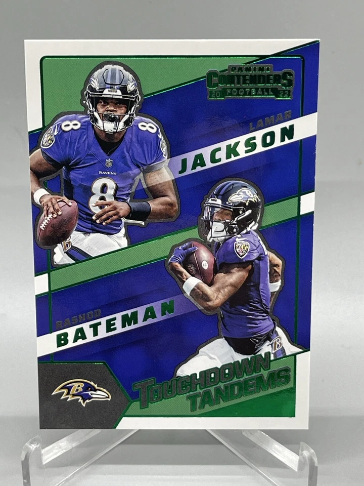 2022 Contenders Green Touchdown Tandems Lamar Jackson/Rashod Bateman #TDT-LJA - Image 1 of 1