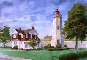 Old Point Comfort Leuchtturm & Hüterhaus Ft Monroe VA. James Mann Kunstkarten - Bild 1 von 2