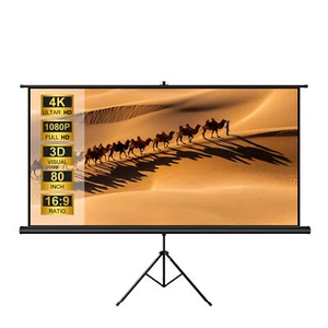 80"Heimkino Beamer Mit Stativ 4K Tragbare Pull Up Leinwand HDTV Höhenverstellbar - Bild 1 von 10