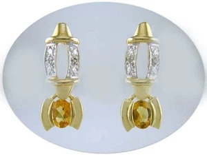 18 KT GOLD OVER STERLING SILVER CITRINE & DIAMOND EARRINGS - Picture 1 of 1