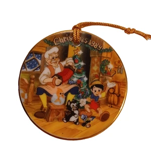 Ornamento disco natalizio Walt Disney 1989 porcellana Pinocchio Geppeto - Foto 1 di 2