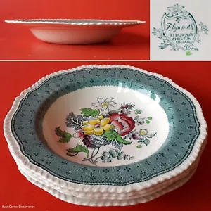 4 cuencos de sopa Ridgways Shelton England 'Plymouth' verde con borde de 8". Flores. Gadroon - Imagen 1 de 12