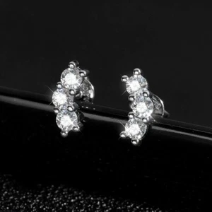 3mm D VVS1 Moissanite Smile Stud Earrings 925 Sterling Silver 18k Gold Plated - Picture 1 of 14