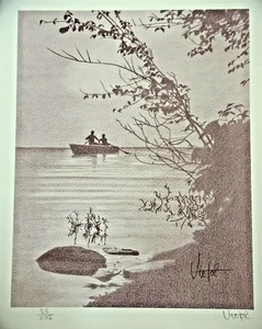 Impression by Victor Signed & Numbered Lithograph 88/275 13"Hx10"W Boating - Picture 1 of 6