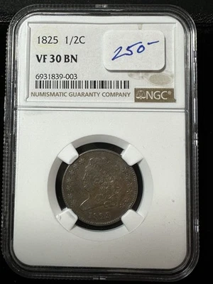1825 Half Cent Vf30 BN NGC - Image 1 of 3