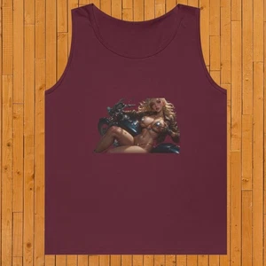 Pinup Girl mit Motorrad Tank Top | Retro Biker Art Vintage Style Racerback - Bild 1 von 22