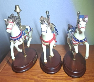 PATRIOTIC CAROUSEL COLLECTION set of 3 Horses United Freedom Land of the Free - Picture 1 of 7