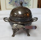 Vintage Silver-Tone Butter Dish with Dome Lid and Matching Spreader