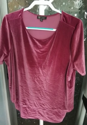 DG2 DIANE GILMAN Pink Velvet Short Sleeve Top Size XL - Image 1 of 4