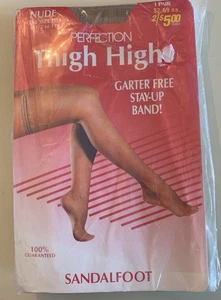 Vintage Thigh High Stockings Nude One Sz Sandalfoot Garter Free NIP - Picture 1 of 3