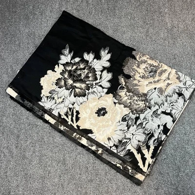 Anne Klein Floral Jacquard Scarf Wrap Black Beige w/ Gold Lion Logo Tag - Image 1 of 4