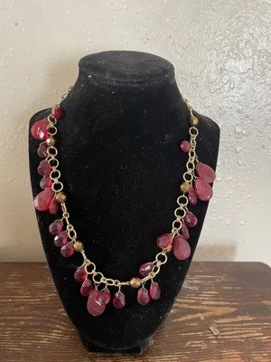 "Collar de cadena COLDWATER CREEK tono dorado acrílico rojo cuentas gotas 10"" + extensor"  Foto 1 de 3