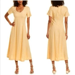 Club Monaco midi dress size 4 linen Butter Yellow NWT minimalist drop waist - Picture 1 of 10