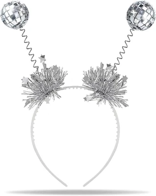 Cerchietto per Capelli a Sfera Da Discoteca, Colore Argento, Con 2 Sfere a Specc - Immagine 1 di 4