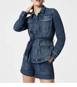 SPANX summer Denim shacket in twilight indigo tie jacket size Small - Picture 1 of 16