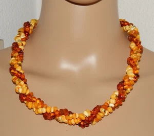 Edle Kette Bernstein Collier verschiedene Farben drei Stränge geflochten 52 cm - Picture 1 of 5