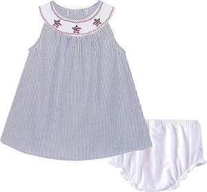 Good Lad Blue Seersucker Patriotic Stars Smocked Dress Set 6-9 Months - Picture 1 of 1