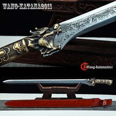32''Handmade Chinese Dragon Han Dynasty Jian Stainless Steel Double Edge Sword - Image 1 of 4