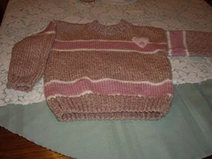 Girl's Size 6 Handmade Bernat Softee Chunky Bold Stripe Sweater - Picture 1 of 2