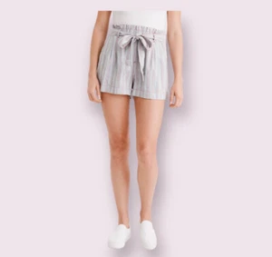 American Eagle Damen Leinenmischung hoher Bund Paperbag gestreift Kurzgröße L - Bild 1 von 10