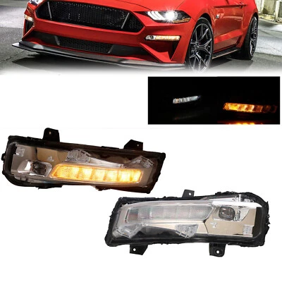 For 2018-2023 Ford Mustang LED Fog Lights w/Sequential Turn Signal + DRL Pairs - Image 1 of 4