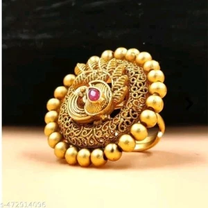 Anillo ajustable Kundan chapado en oro estilo Bollywood del sur de la India para ella - Imagen 1 de 3
