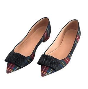 J. CREW Tartan Plaid Punta Ballerine Cristallo Fiocco Accento Donna Taglia 9,5 - Foto 1 di 8