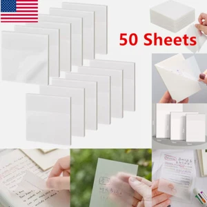 50Pcs Transparent Sticky Note Pads - Waterproof Self-Adhesive Pad,Translucent~ - Picture 1 of 26