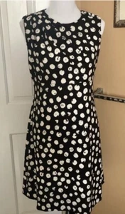DKNY Women’s A-Line Polka Dot Dress, Black & White,  Button Accent, Stretch - Picture 1 of 8