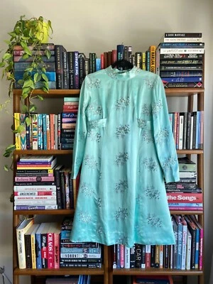 Vestido recto vintage años 60 azul turquesa, talla M-L, excelente estado Foto 1 de 4