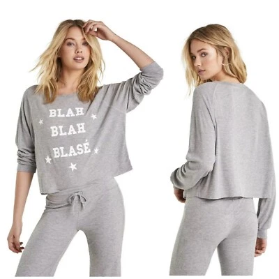NWT Wildfox Women's Blah Blah Blase Monte Crop Thermal Heather Gray Size Large - Image 1 of 4