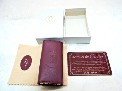 Auth must de Cartier 2C Bordeaux 4 Key Case Holder With Box & Cloth & Card Mint - Image 1 of 4