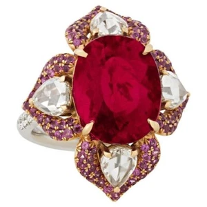 Oval Lab Ruby & Pear CZ Floral Ring 925 Sterling Silver Cocktail Party Jewellery - Picture 1 of 5