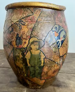 Antiker Rotguss Volkskunst Decoupage verzierter Topf Hohlraum um 1845 - Bild 1 von 24