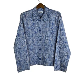 Chaqueta estilo camionero Rebecca Malone para mujer, estampado cachemir, azul, talla L - Imagen 1 de 13