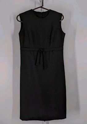 Saks Fifth Ave Vintage 60s Black Wool Knit Classic Bow Dress 36" USA Minimal - Image 1 of 4