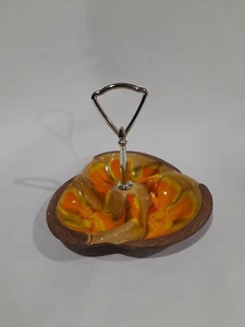 Vintage Mid Century Modern Trinket Tidbit Dish Handle Orange USA Pottery 618 - Picture 1 of 7