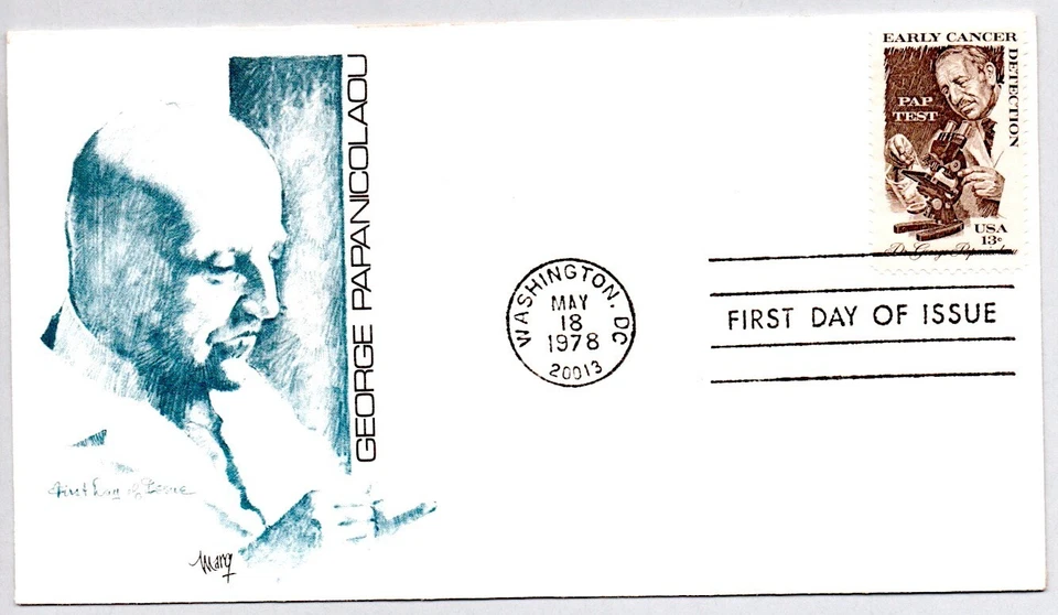 #1754 EARLY CANCER DETECTION DR. PAPANICOLAOU STAMP FIRST DAY OF ISSUE, MARG FDC - Image 1 of 1