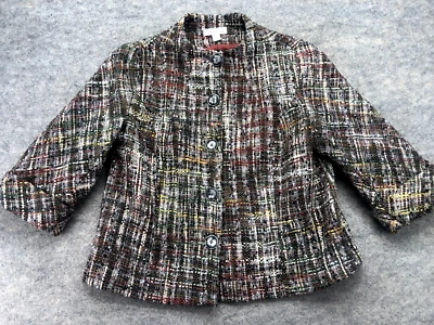 Blazer Coldwater Creek Talla 12 Tweed Mangas 3/4 Mezcla Lana Abotonada Multicolor Foto 1 de 4