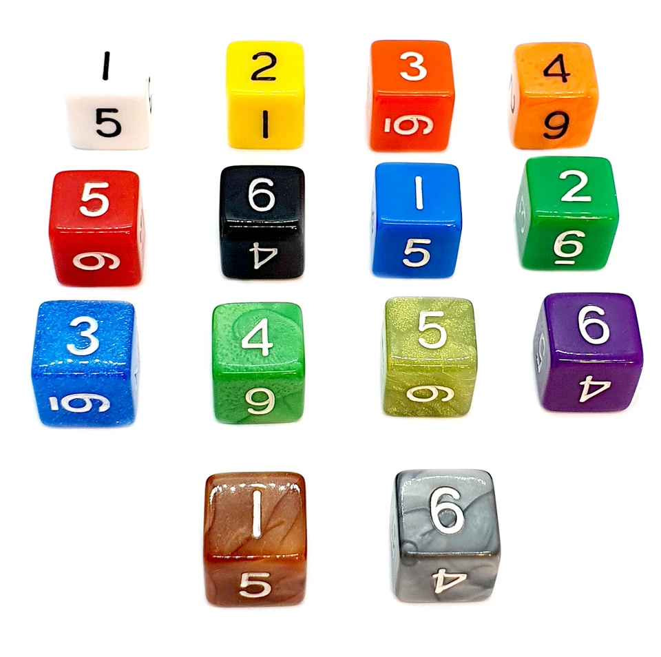 W6 Würfel Bunt Zahlen gerade Kanten 15mm 6-Seitig D6 viele verschiedene Farben