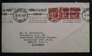 1933 France Cover ties 3 x 50c rose Peace stamps cancelled Paris rue Amelie - Picture 1 of 3